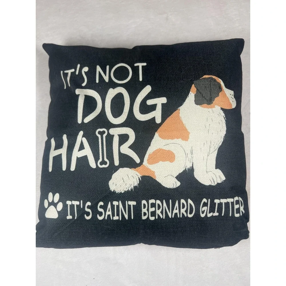 Saint Bernard Dog Throw Pillow 14x14‎ Black Canvas Whimsical Quote Indoor Decor